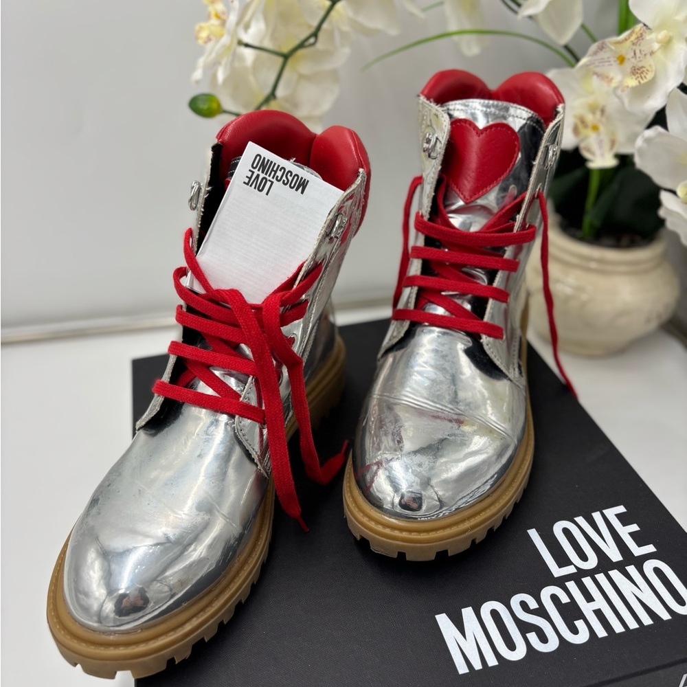 Love Moschino Silver and Red Boots